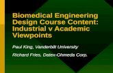 Biomedical Engineering Design Course Content: Industrial v Academic Viewpoints Paul King, Vanderbilt University Richard Fries, Datex-Ohmeda Corp.