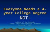 Everyone Needs a 4-year College Degree NOT ! College of the Redwoods Career & Technical Education Conference February 7, 2009.
