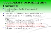 1 Vocabulary teaching and learning Incidental vs. Explicit learning of vocabulary Depth of Processing Hypothesis (DOPH) (Taxonomies of) Vocabulary learning.