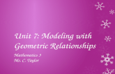 Unit 7: Modeling with Geometric Relationships Mathematics 3 Ms. C. Taylor.