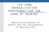 CSD 5400 REHABILITATION PROCEDURES FOR THE HARD OF HEARING Auditory Perception of Speech and the Consequences of Hearing Loss.