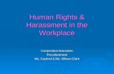 Human Rights & Harassment in the Workplace Cooperative Education Pre-placement Ms. Cayford & Ms. Wilson-Clark.