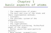 Chapter 1 basic aspects of atoms The compositions of atoms; The mass and size of the atoms and their experimental methods; Isotopes; The periodic system.
