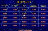 JEOPARDY Australia (1)Australia (2)Maps Ancient Geography Current Events $100 $200 $300 $400 $500 Final Jeopardy.