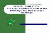 SPECIAL EDUCATION: Pro Bono Representation at IEP Meetings and Due Process Hearings Equip for Equality.