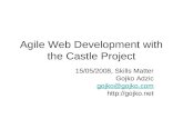 Agile Web Development with the Castle Project 15/05/2008, Skills Matter Gojko Adzic gojko@gojko.com .
