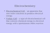 Electrochemistry Electrochemical Cell – an apparatus that uses redox reactions to produce electrical energy. Voltaic Cell – a type of electrochemical cell.