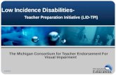 Low Incidence Disabilities- Teacher Preparation Initiative (LID-TPI) The Michigan Consortium for Teacher Endorsement For Visual Impairment 5/14/2013.
