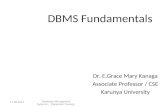 DBMS Fundamentals Dr. E.Grace Mary Kanaga Associate Professor / CSE Karunya University 17-09-2014 Database Management Systems - Placement Training.