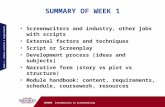SUMMARY OF WEEK 1 U64006 Introduction to Screenwriting Week 1 - Module contents & requirements Screenwriters and industry, other jobs with scripts External.