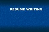 RESUME WRITING. Purpose of the Resume Marketing tool for your job search Marketing tool for your job search Pre-screening tool for employers Pre-screening.