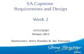 1 SA Capstone Requirements and Design Week 2 SYST36367 Winter 2013 Instructors: Jerry Kotuba & Joe Varrasso.