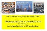 9TH Grade Global Issues Semester 2 Unit: URBANIZATION & MIGRATION PowerPoint 1: An Introduction to Urbanization.