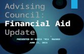 Advising Council: Financial Aid Update P RESENTED BY K AMIA “M IA ” M WANGO J UNE 11, 2015.