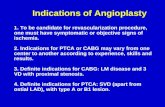 Indications of Angioplasty 1. To be candidate for revascularization procedure, one must have symptomatic or objective signs of ischemia. 2. Indications.