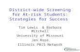 District-wide Screening for At-risk Students: Strategies for Success Tim Lewis & Barbara Mitchell University of Missouri Jen Rose Illinois PBIS Network.