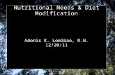Nutritional Needs & Diet Modification Adonis K. Lomibao, R.N. 12/20/11.