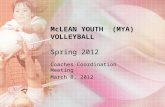 McLEAN YOUTH (MYA) VOLLEYBALL Spring 2012 Coaches Coordination Meeting March 8, 2012.
