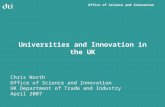 Office of Science and Innovation Universities and Innovation in the UK Chris North Office of Science and Innovation UK Department of Trade and Industry.