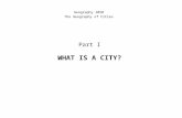 Part I WHAT IS A CITY? Geography 1050 The Geography of Cities.