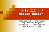 Unit III – A Modern Nation Chapter 11 – The Great Depression Begins Section – Americans Face Hard Times Section 2 – Americans Face Hard Times.