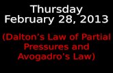 Thursday February 28, 2013 (Dalton’s Law of Partial Pressures and Avogadro’s Law)