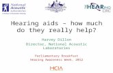 Harvey Dillon Director, National Acoustic Laboratories Parliamentary Breakfast Hearing Awareness Week, 2012 Hearing aids – how much do they really help?