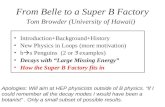 From Belle to a Super B Factory Introduction+Background+History New Physics in Loops (more motivation) b  s Penguins (2 or 3 examples) Decays with “Large.