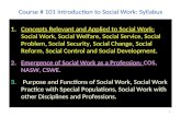 Course # 101 Introduction to Social Work: Syllabus 1.Concepts Relevant and Applied to Social Work: Social Work, Social Welfare, Social Service, Social.