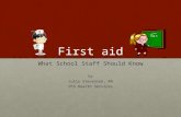First aid What School Staff Should Know by Julie Stevenson, RN PCS Health Services.
