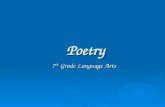 Poetry 7 th Grade Language Arts. Poetry  Why does poetry exist?  Poetic Terms  Common Styles of Poetry.