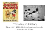 This day in History Nov. 18 th, 1928 Mickey Mouse debut in “Steamboat Willie”