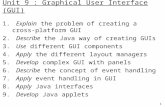 1 Unit 9 : Graphical User Interface (GUI) 1. Explain the problem of creating a cross-platform GUI 2. Describe the Java way of creating GUIs 3. Use different.