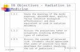 3/19/2009IB Physics HL 21 IB Objectives - Radiation in Medicine I.3.1State the meanings of the terms exposure, absorbed dose, quality factor (relative.