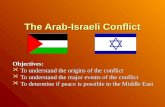 The Arab-Israeli Conflict Objectives: To understand the origins of the conflict To understand the origins of the conflict To understand the major events.