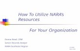 How To Utilize NARA’s Resources For Your Organization Donna Read, CRM Senior Records Analyst NARA-Southeast Region FGCARMA March 2006.