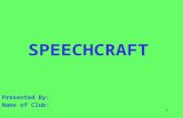 1 SPEECHCRAFT Presented By: Name of Club: 2 WHAT IS SPEECHCRAFT ? To guide participants on the skills of public speaking Opportunity for participants.