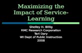 Maximizing the Impact of Service-Learning Shelley H. Billig RMC Research Corporation Teri Dary WI Dept of Public Instruction 2008.
