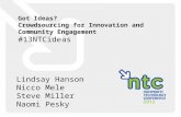 Got Ideas? Crowdsourcing for Innovation and Community Engagement #13NTCideas Lindsay Hanson Nicco Mele Steve Miller Naomi Pesky.