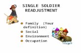 SINGLE SOLDIER READJUSTMENT Family (Your definition) Social Environment Occupation.