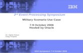 EDA Symposium 7-9 October 2006 2 nd Event Processing Symposium Military Scenario Use Case 7-9 October 2006 Hosted by Oracle Dr. Opher Etzion Greg Porpora.