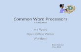 Common Word Processors A comparison MS Word Open Office Writer Wordpad Dean Steichen May, 2013.