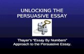 UNLOCKING THE PERSUASIVE ESSAY Thayer’s “Essay By Numbers” Approach to the Persuasive Essay.