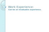 Work Experience: Can be an invaluable experience..