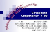 Databases Competency 7.00 7.03 Demonstrate advanced database concepts, functions and integration techniques with other applications.