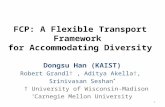 FCP: A Flexible Transport Framework for Accommodating Diversity Dongsu Han (KAIST) Robert Grandl †, Aditya Akella †, Srinivasan Seshan * † University of.