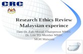 Research Ethics Review Malaysian experince Dato Dr. Zaki Morad. Chairperson MREC Dr. Lim TO. Member MREC MOH Malaysia.