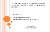 T EN YEARS AFTER : H UNGARIAN BIG ENTREPRENEURS IN THE E UROPEAN U NION Prof. MihályLaki Institute of Economics Hungarian Academy of Sciences VUZF University.