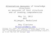 1 Alternative measures of knowledge structure: as measures of text structure and of reading comprehension May 14, 2012 BSI Nijmegen, Nederland Roy Clariana.