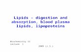 Lipids – digestion and absorption, blood plasma lipids, lipoproteins Biochemistry II Lecture 1 2009 (J.S.)